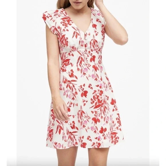 Banana Republic Dresses & Skirts - Banana Republic Linen-Cotton Red/Pink/White Floral Mini Dress V-Neck - Size 2